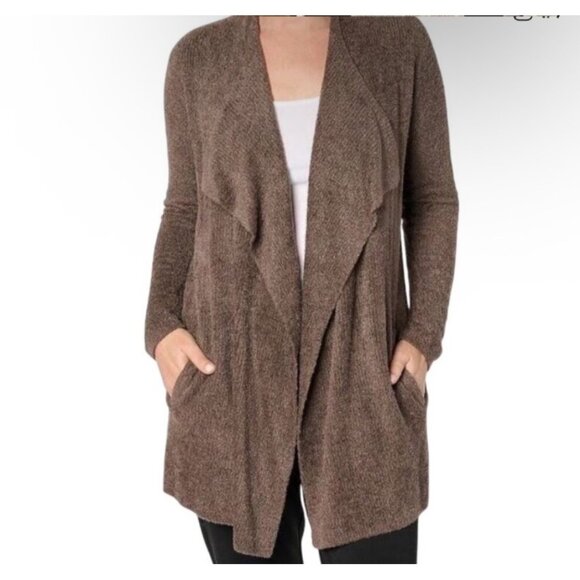 Barefoot Dreams Bamboo Chic Lite Knit Open Front Cardigan L/XL Brown Draped - Picture 1 of 8